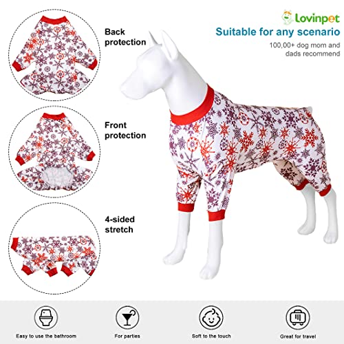 LovinPet Pitbull Dog Pjs - Anti Licking & Anxiety Calming Dog Clothes, Comfy Lightweight Stretchy Fabric, Scarlet Ice Crystals Print, Large Dog Pjs, Pitbull Costume for Parties,Red L