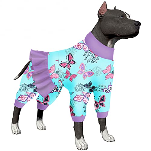 LovinPet Dog Pajamas Extra Large Size Dog - Post Surgery Comfort Pajamas, Lightweight Stretchy Fabric, Navy Butterfly Wings Print, Large Dog Pajamas, Undershirt for Dog Dresses,Pink M