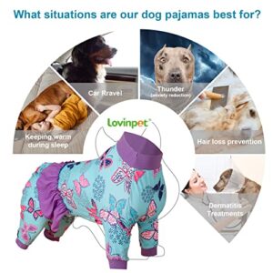 LovinPet Dog Pajamas Extra Large Size Dog - Post Surgery Comfort Pajamas, Lightweight Stretchy Fabric, Navy Butterfly Wings Print, Large Dog Pajamas, Undershirt for Dog Dresses,Pink M