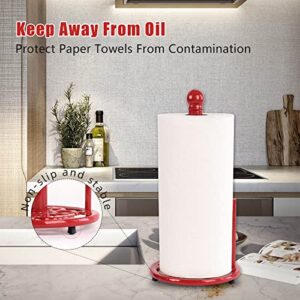 Paper Towel Holder Stand - Vintage Cast Iron Floral Pattern Weighted Base Roll Paper Towel Dispenser for Kitchen Countertop, Easy One Handed Tear Red Paper Towel Holder