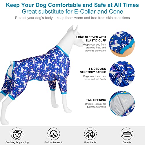 LovinPet Pitbull Pets Shirts, Undershirt for Dog Coats, Anti Licking, Pet Anxiety Calming Onesies for Dogs, Lightweight Stretchy Fabric, Chasing Dreams Horse Print, Large Breed Dog Clothes,Blue XXL