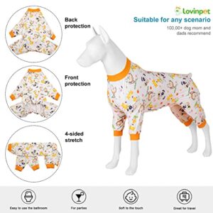 LovinPet Boxer/Pitbull Mix Pajamas - Pet Anxiety Relief Shirt, Dog Pajamas, UV Protection Comfy Stretchy Fabric, White Animal Print, Large Dog Pjs, Pitbull Clothes, Surgical Recovery Shirt,Orange 3XL