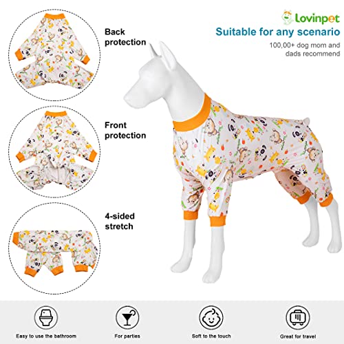 LovinPet Boxer/Pitbull Mix Pajamas - Pet Anxiety Relief Shirt, Dog Pajamas, UV Protection Comfy Stretchy Fabric, White Animal Print, Large Dog Pjs, Pitbull Clothes, Surgical Recovery Shirt,Orange 3XL