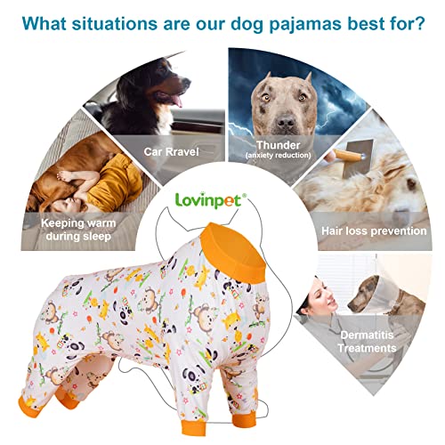 LovinPet Boxer/Pitbull Mix Pajamas - Pet Anxiety Relief Shirt, Dog Pajamas, UV Protection Comfy Stretchy Fabric, White Animal Print, Large Dog Pjs, Pitbull Clothes, Surgical Recovery Shirt,Orange 3XL