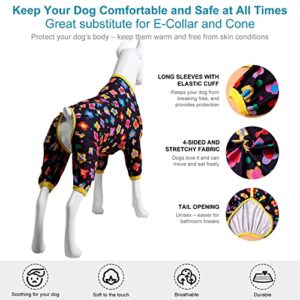 LovinPet Clothes For Labrador Pajama - Anxiety Calming Shirt,Anti Licking Dog Pajamas, Lightweight Fabric, Vintage Happy 2 Quilted Multi Print, Large Dog Pjs, All Season wear Dog Pj's,Black Yellow 3XL