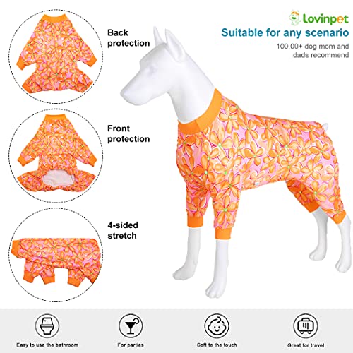 LovinPet Dog Clothes Large Breed - Anti Licking Shirt, Wound Care Post Surgery Dogs Pajamas, Lightweight Stretchy Skin-Friendly Fabric, Orange Daisy Print,Use for Travel, Parties, and Home,Orange M