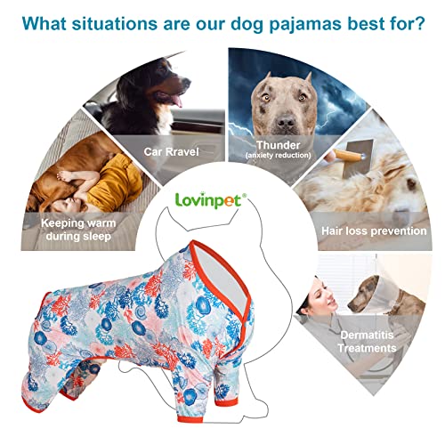 LovinPet Pajamas Outfit, Undershirt for Dog Coats, Lightweight Soft Fabric, Coral Trees and Shells Print, UV Protection Shirt, Easy to Wear Adorable Dog Clothes,Blue XXL