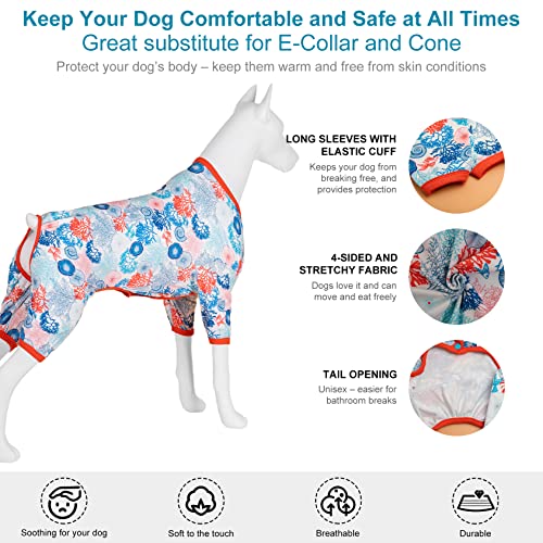 LovinPet Pajamas Outfit, Undershirt for Dog Coats, Lightweight Soft Fabric, Coral Trees and Shells Print, UV Protection Shirt, Easy to Wear Adorable Dog Clothes,Blue XXL