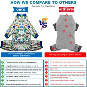 LovinPet Extra Large Dog Clothes - Large Dog Pjs, Lightweight Stretchy Fabric,White Dinosaur Allover Print, Dog Jumpsuit, Pet Anxiety Relief Shirt, Easy to Wear Dog Costume, Party Shirt,Blue Grey 3XL