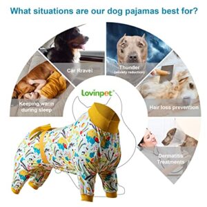 LovinPet XL Dog Clothes for Pitbulls - Mint Outer Space Print, Wound Care and Post Surgery Onesie, UV Protection Fabric, Pet Anxiety Relief Shirt, Pet PJ's,Yellow XL