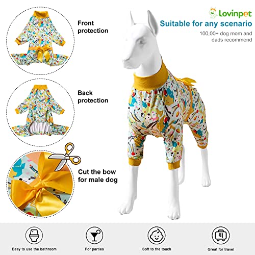 LovinPet XL Dog Clothes for Pitbulls - Mint Outer Space Print, Wound Care and Post Surgery Onesie, UV Protection Fabric, Pet Anxiety Relief Shirt, Pet PJ's,Yellow XL