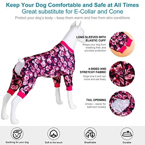 LovinPet Puppy Surgical Pajamas for Girls Dogs - Pet Anxiety Relief Onesies, Comfy Stretchy Fabric, Berry Roses Print, Big Dog Surgery Recovery Pajamas, Girl or Boy Dog Party Apparel,Pink XXL