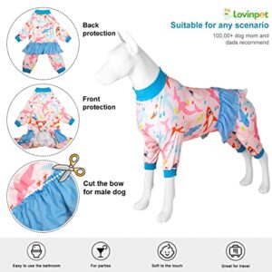 LovinPet Large Dog Shirt Pajamas - UV Protection, Post Surgical Recovery Pajamas, Lightweight Stretchable Fabric, Big Bites Pink Print, Large Dog Pajamas, Undershirt for Dog Dresses,Pink 3XL