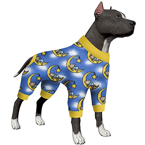 LovinPet Pit Bull Pajamas - Pet Anxiety Relief, Sun Protection Dog Pajamas, Comfy Stretchy Fabric, Dreamy Bear Print, Large Dog Pjs, Pet Jammies,Yellow M