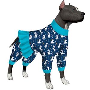 lovinpet pitbull jammies - unicorn dog shirt, post surgery recovery onesie, mermaids & unicorns blue/white print, lightweight pullover large puppy pajamas, full coverage dog pjs,blue l