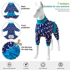 LovinPet Pitbull Jammies - Unicorn Dog Shirt, Post Surgery Recovery Onesie, Mermaids & Unicorns Blue/White Print, Lightweight Pullover Large Puppy Pajamas, Full Coverage Dog Pjs,Blue L