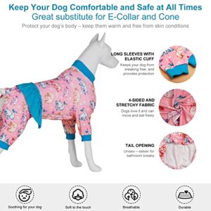 LovinPet Large Dog Onesies, UV Protection, Post Surgery Comfort Clothes, Lightweight Flannel Fabric, Light Pink Baby Elephant Print, Undershirt for Dog Dresses,Blue XXL