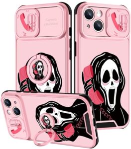 goocrux (2in1 for iphone 14 case skull skeleton for women girls cute girly phone cover cool funny gothic design with slide camera cover+ring holder cases for iphone14 6.1 inch