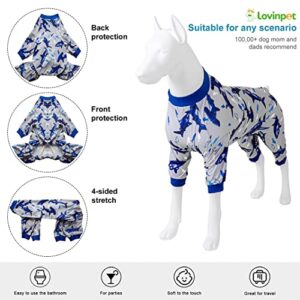 LovinPet Lovinpet Dog Onesies - Dog Pajamas for Large Dogs, Lightweight Fabric, Fintastic Blue Print, Dog Clothing, UV Protection, Easy Wearing Adorable Dog Clothes, Dog Onesie,Blue Shark L