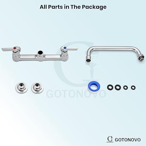 gotonovo Polish Chrome 8 Inch Center 9 Inch Swing Spout Wall Mount Kitchen Sink Faucet Double Handles Kitchen Mixer Tap Commercial Sink Utility Laundry Sink