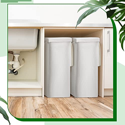 2 Pcs 60L Slim Laundry Hamper with Lid Narrow Laundry Basket with Handle Collapsible Thin Dirty Clothes Basket Bag Portable Skinny Hamper Organizer Storage Bins, 25.6 Inches, Beige