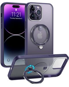 facbiny magnetic kickstand case designed for iphone 14 pro max [360° rotatable ring stand holder] [compatible with magsafe] [military-grade protection] translucent shockproof phone case, purple