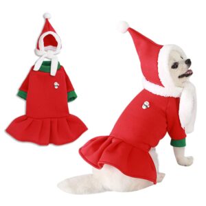 Dog Christmas Costume Dog Dresses Dog Lace Velvet Hats Pet Cosplay Costumes Cat Christmas Holiday Outfit Green Red Pet Fall Winter Clothes Coats Snowman Pet Costumes for Small Medium Dogs Cats (M)