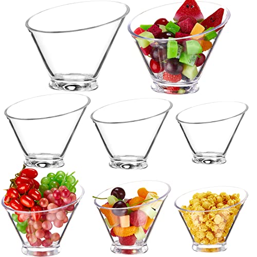 8 Pieces Angled Plastic Bowls Clear Serving Bowls Acrylic Candy Buffet Containers Round Salad Bowls for Party Dish Popcorn Ice Soup Snack Pasta Chips Fruit Prep, 14 oz 19 oz 24 oz 61 Oz, 4 Sizes