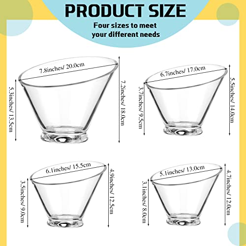 8 Pieces Angled Plastic Bowls Clear Serving Bowls Acrylic Candy Buffet Containers Round Salad Bowls for Party Dish Popcorn Ice Soup Snack Pasta Chips Fruit Prep, 14 oz 19 oz 24 oz 61 Oz, 4 Sizes