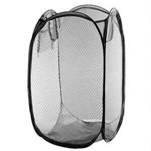 yardwe popup mesh laundry basket, 1pc collapsible and portable clothes washing laundry hamper for laundry room, bathroom, kids room, college dorm or travel (black)