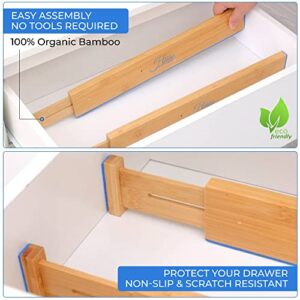 Hugs & Kitchens Bamboo Drawer Dividers - Adjustable, Expandable Kitchen Drawer Organizer for Kitchen Utensils, Clothes, Office Drawer Separator (6pcs)