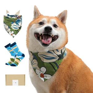 hi-hixo spring sports green dog bandanas matching owner men socks set | dog scarf bibs for small medium large dogs | seasonal dog gifts