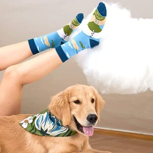 HI-HIXO Spring Sports Green Dog Bandanas Matching Owner Men Socks Set | Dog Scarf Bibs for Small Medium Large Dogs | Seasonal Dog Gifts