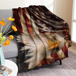 retro eagle flannel blankets american flag fleece throw blanket soft patriotic air conditioning blanket for couch sofa bed 50"x60"