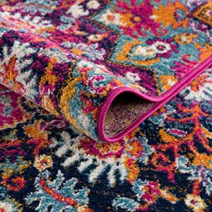 New Marlboro Oriental Bohemian Living Room Bedroom Area Rug - Persian Vintage Medallion Look - Floral Boho Carpet - Bright Colorful - Purple, Red, Orange, Pink - 5'3" x 7'3"