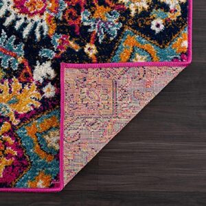 New Marlboro Oriental Bohemian Living Room Bedroom Area Rug - Persian Vintage Medallion Look - Floral Boho Carpet - Bright Colorful - Purple, Red, Orange, Pink - 5'3" x 7'3"