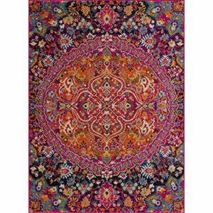 New Marlboro Oriental Bohemian Living Room Bedroom Area Rug - Persian Vintage Medallion Look - Floral Boho Carpet - Bright Colorful - Purple, Red, Orange, Pink - 5'3" x 7'3"