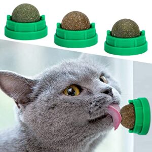 ohaleep catnip ball for cats wall, 3 pack catnip toys, edible kitty toys for cats lick, safe healthy kitten chew toys, teeth cleaning dental cat toys, cat wall treats (grey) (green)