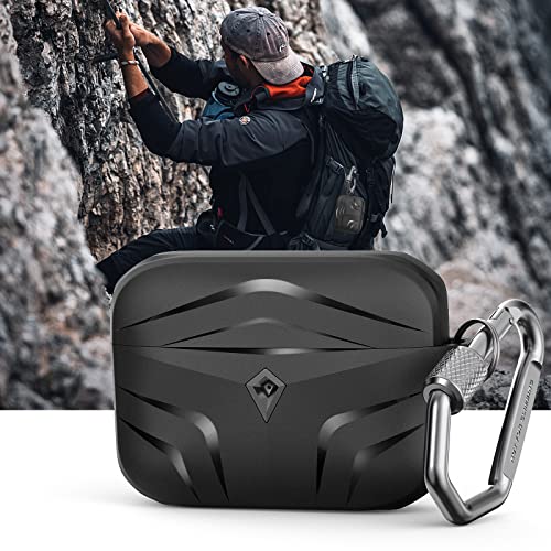 AhaStyle Rugged AirPods Pro 2 Case Cover (2023/2022) Shockproof Hard-Shell Protective Case Cover [Supports USB-C/Lightning Cable] Compatible with AirPods Pro 2nd Generation (Black)