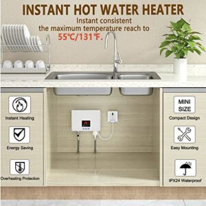 DAORDAER Mini Electric Tankless Water Heater 3000W 110V Constant Temperature Instant Hot Water Heater with Remote Control Digital Display On Demand Hot Water Heater