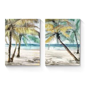beach palm trees wall art: abstract coastal picture tropical ocean scene artwork seascape painting print on canvas for modern living room bathroom office