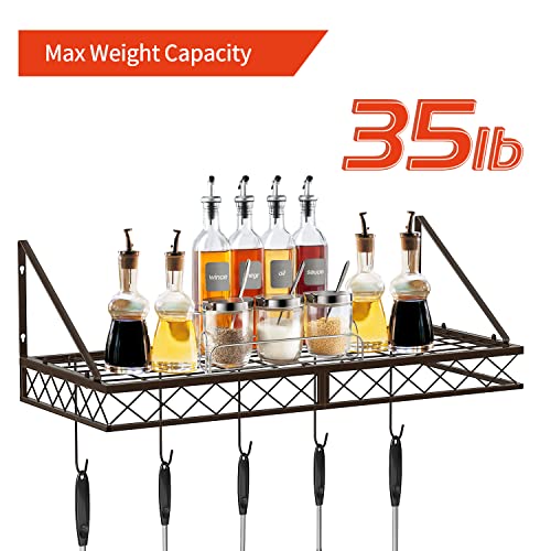 Skycarper Pot and Pan Rack Hanging Wall Mounted Organizer Multipurpose Holder with 10 Hooks, Bronze