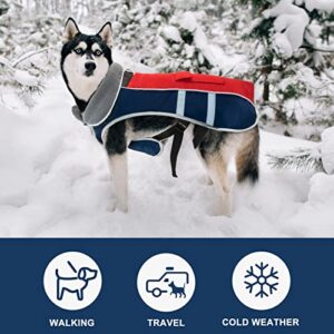 JOYELF Winter Warm Dog Coat, Reflective Waterproof Dog Jacket with Harness Traction Belt, Adjustable Size Windproof Dog Vest Warm Dog Apparel for Small to Medium Dogs - Medium Size