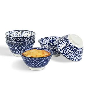selamica ceramic 3.5 inch dessert bowls set, 4 oz cute small bowls dipping bowls for ice cream snack side dishes condiment, microwave oven dishwasher safe, set of 6, vintage blue