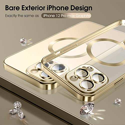 DOSNTO Magnetic Clear iPhone 12 Pro Max Case with MagSafe: Integrated Camera Glass, Slim Silicone Cover, Anti-Fingerprint Scratch, Wireless Charging