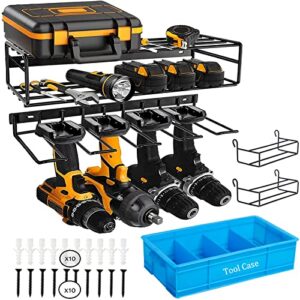 unikoo power tool organizer, garage storage rack with tool box, heavy duty metal drill holder, black wall mount floating shelf for warehouse(4.33" d x 14.96" w x 7.87" h)