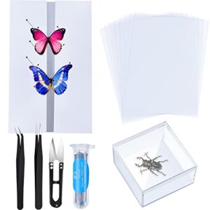 14 pieces insect specimen tools kit insect display case box with clear top 8 sheets thin tracing paper butterfly mounting eva foam pinning board pins 3 pcs insect specimen tools for bugs collection