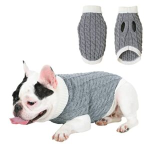 kayto dog sweater, puppy winter clothes boys girls, pet knitted coats, lookslike handmade. (small, grey with little white)