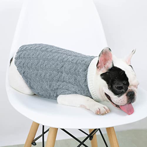 Kayto Dog Sweater, Puppy Winter Clothes Boys Girls, Pet Knitted Coats, Lookslike Handmade. (Small, Grey with Little White)