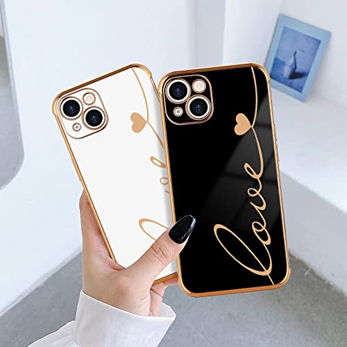 LCHULLE Designed for iPhone 13 Case Cute for Women Girls Luxury Plating Love Letter Soft TPU Phone Case Shockproof Anti-Scratch Full Camera Lens Protection Case Cover for iPhone 13(6.1 inch),Black